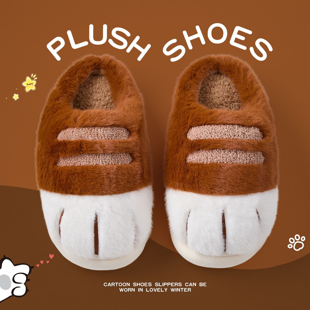 Women‘s autumn and winter cute cat paw cotton shoes/slippers/fleece-lined and thickened/adorable for couples/suitable for both outdoor and indoor home use
