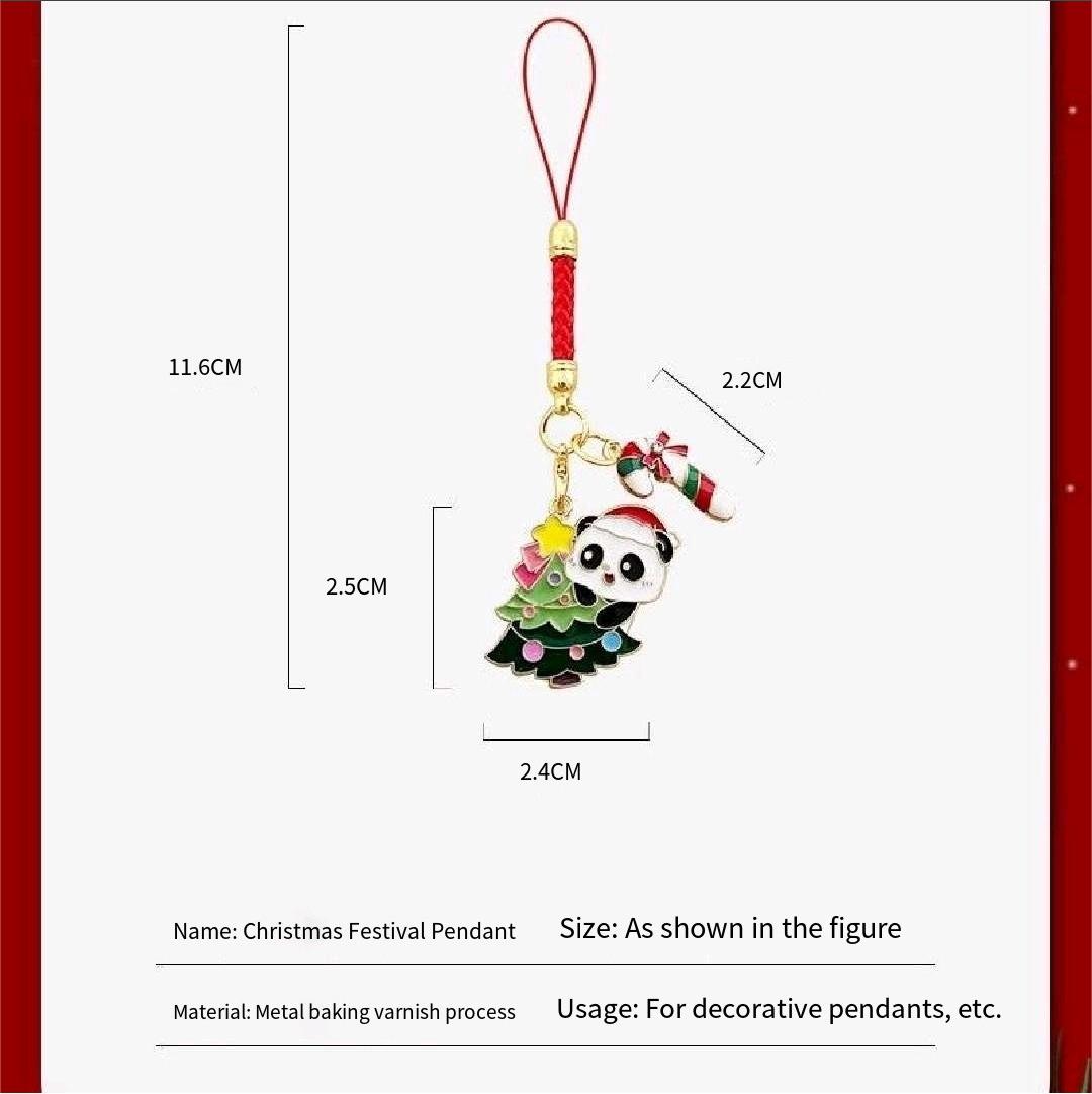 New Christmas panda pendant with woven lanyard/creative keychain charm/student bag accessory/event gift