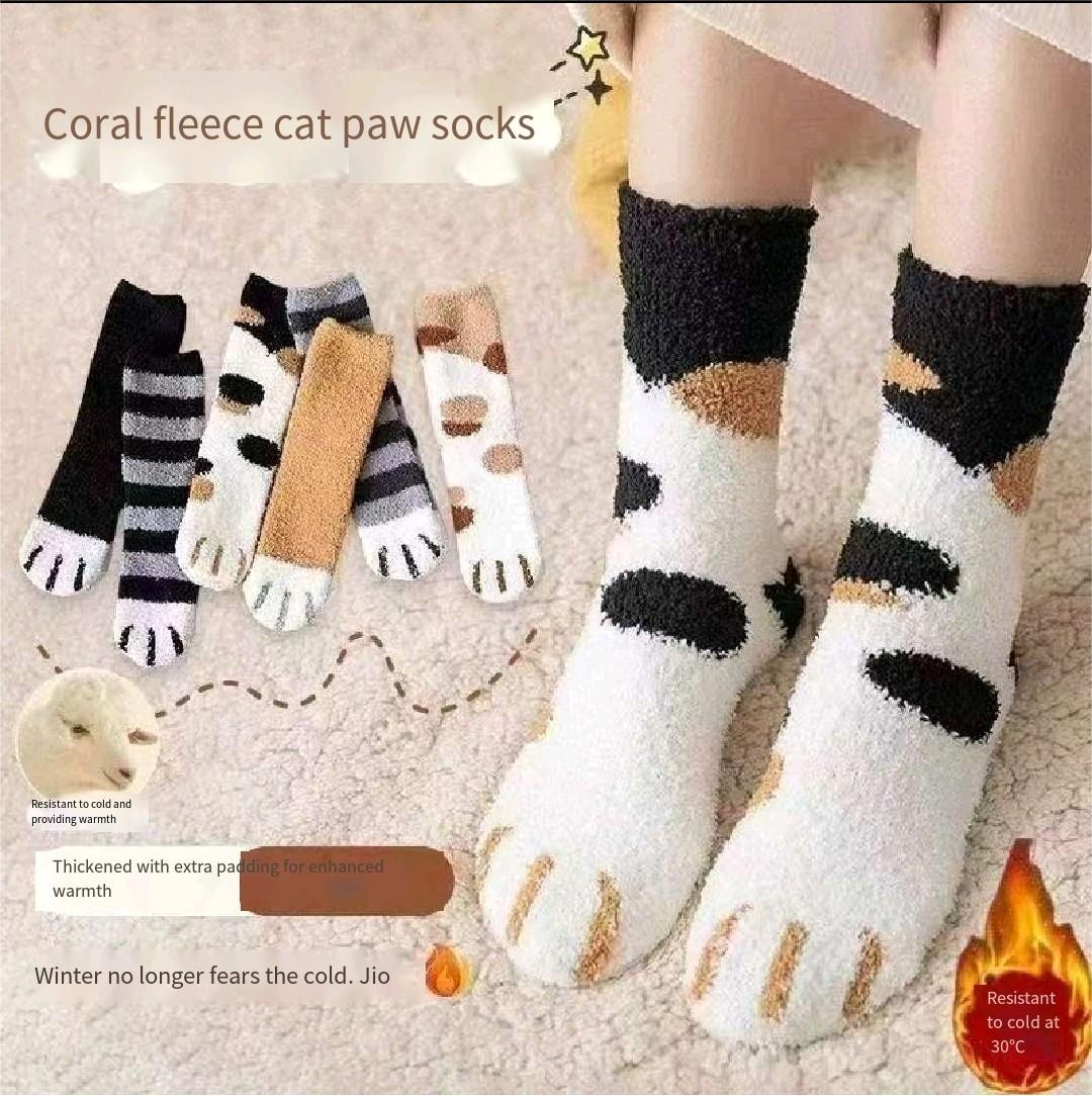 Fluffy Socks for Women, Women's winter socks, thickened and fleece-lined, cute cat paw socks, fluffy for winter, maternity sleep and floor socks