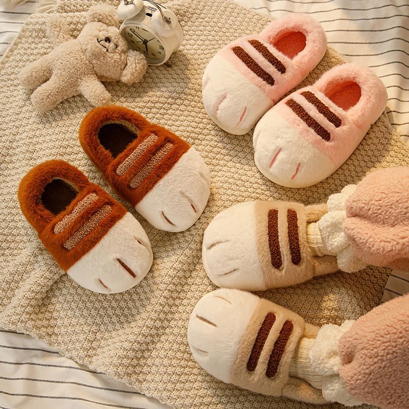 Women‘s autumn and winter cute cat paw cotton shoes/slippers/fleece-lined and thickened/adorable for couples/suitable for both outdoor and indoor home use