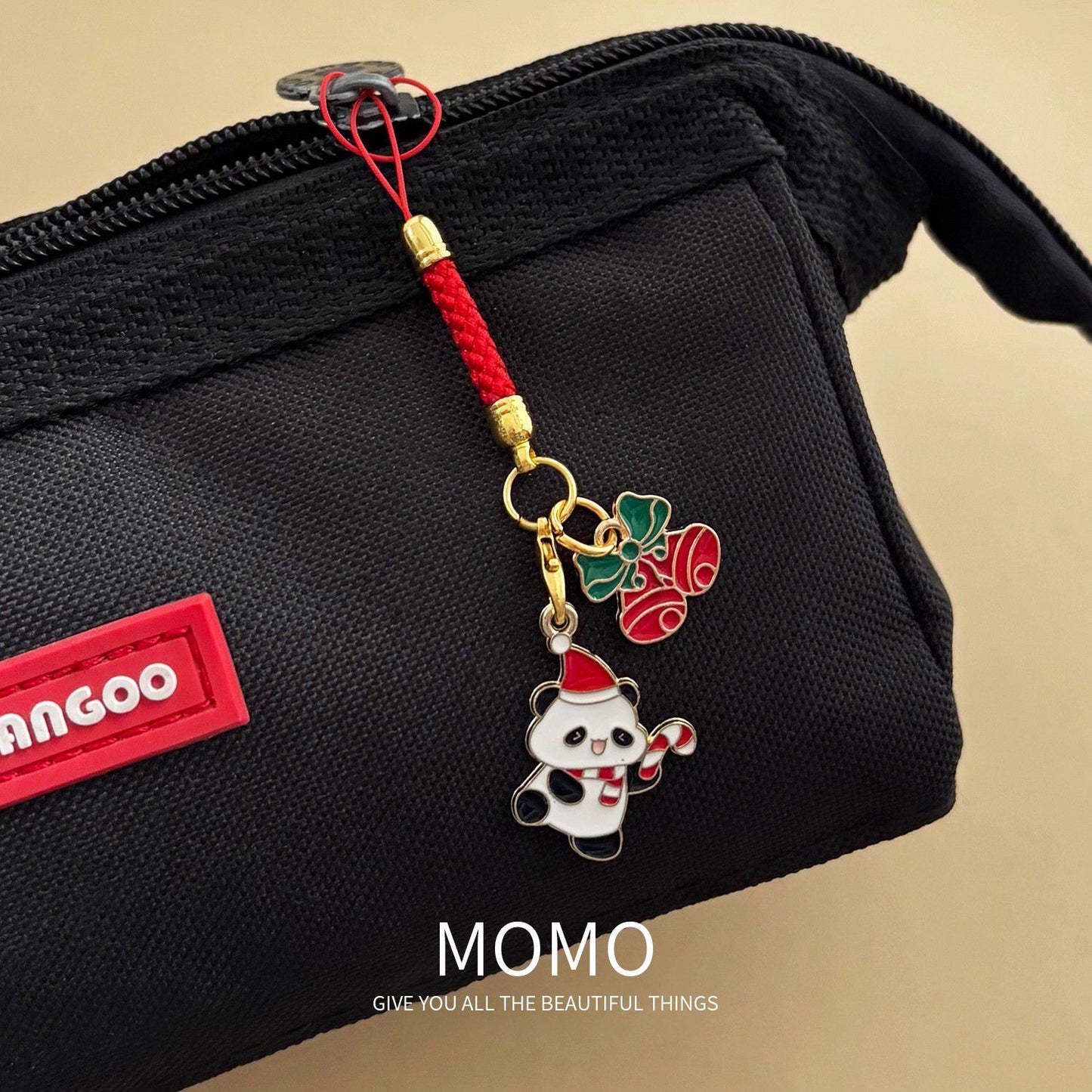 New Christmas panda pendant with woven lanyard/creative keychain charm/student bag accessory/event gift