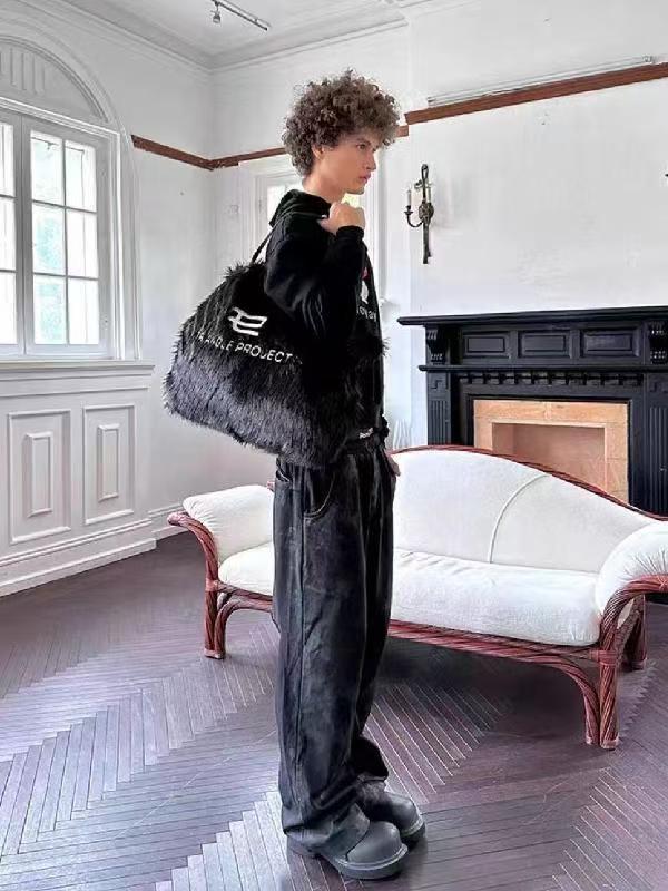 Embroidered faux fur handheld and shoulder tote bag for men and women, oversize women's shoulder bag,  fluffy bag, huge bag, fancy bag, handbags, Large capacity bag