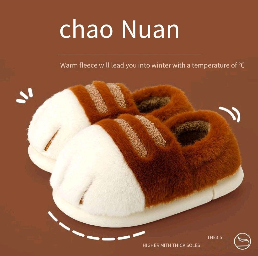 Women‘s autumn and winter cute cat paw cotton shoes/slippers/fleece-lined and thickened/adorable for couples/suitable for both outdoor and indoor home use