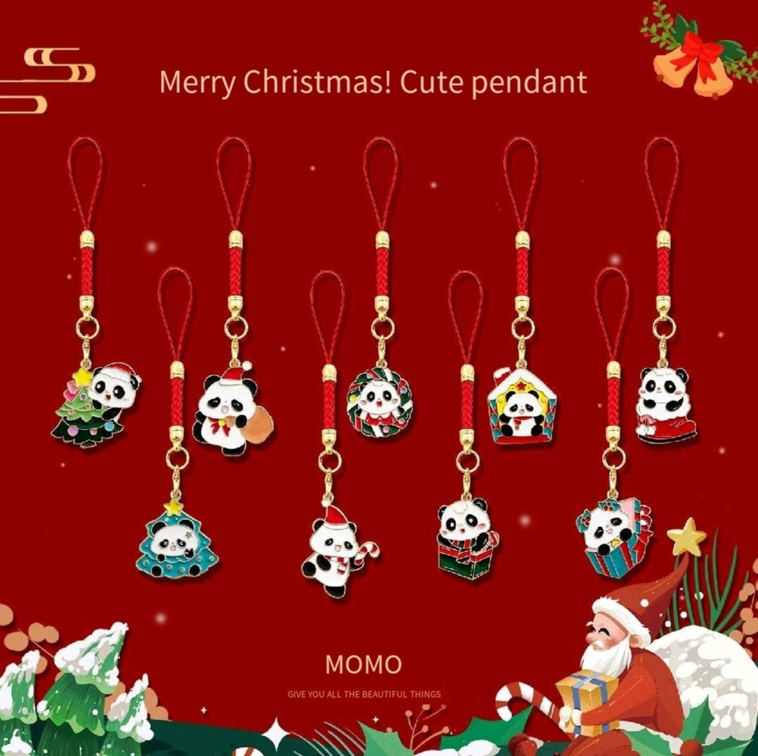 New Christmas panda pendant with woven lanyard/creative keychain charm/student bag accessory/event gift