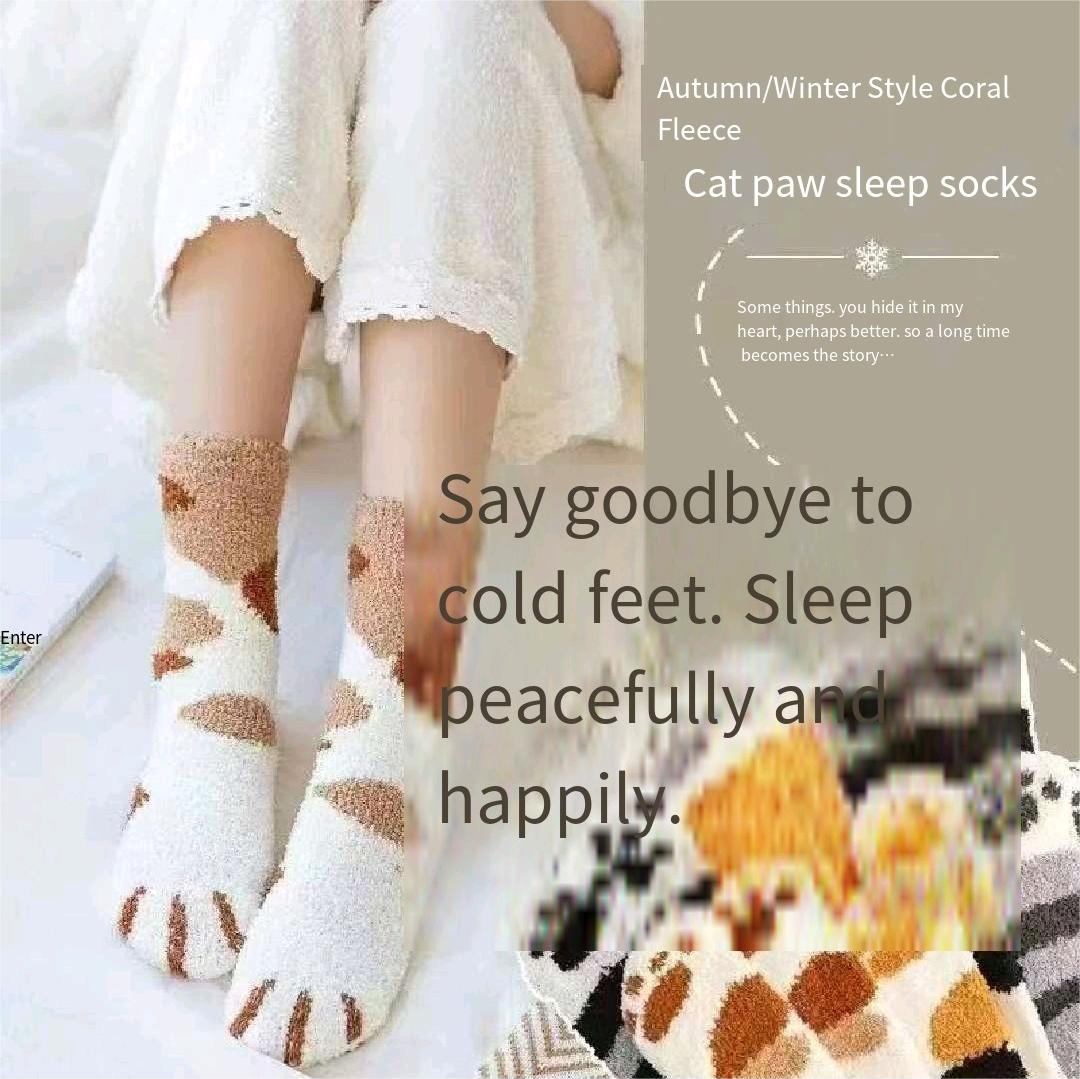 Fluffy Socks for Women, Women's winter socks, thickened and fleece-lined, cute cat paw socks, fluffy for winter, maternity sleep and floor socks