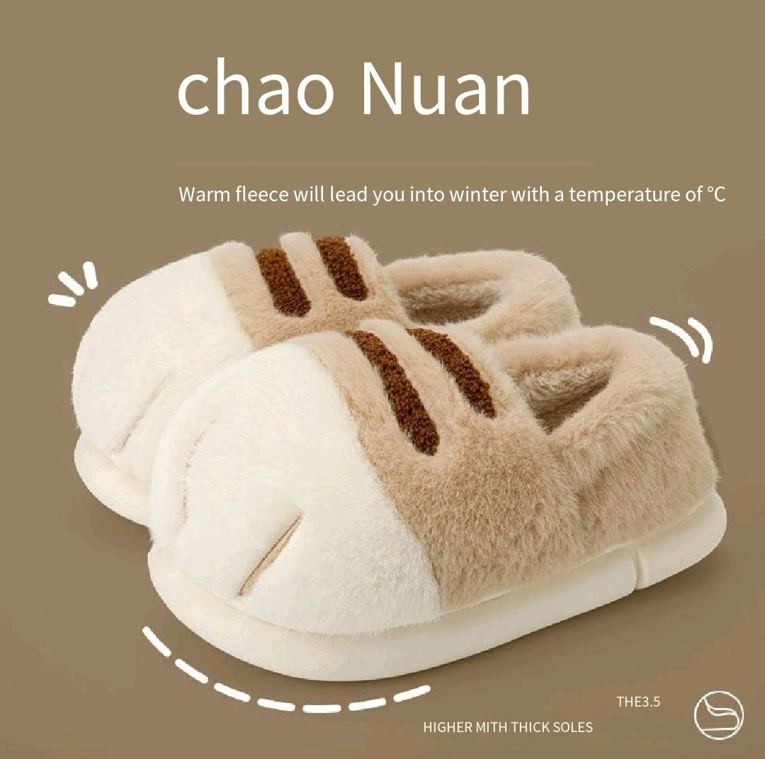Women‘s autumn and winter cute cat paw cotton shoes/slippers/fleece-lined and thickened/adorable for couples/suitable for both outdoor and indoor home use