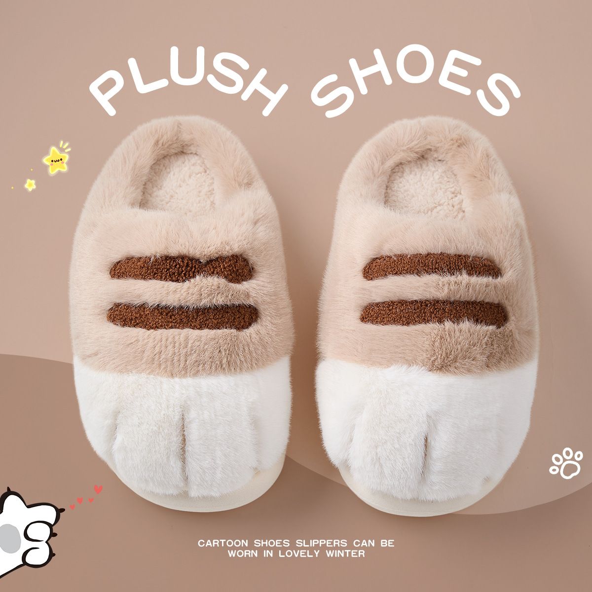 Women‘s autumn and winter cute cat paw cotton shoes/slippers/fleece-lined and thickened/adorable for couples/suitable for both outdoor and indoor home use